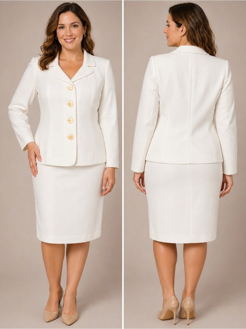 Kasper Cream Four-Button Tailored Blazer and Skirt Set